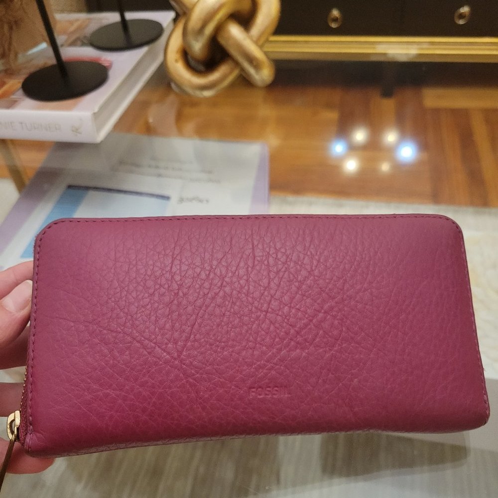 Fossil zipper wallet wine burgundy magenta